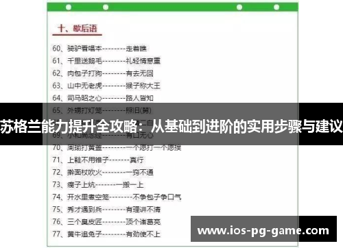 苏格兰能力提升全攻略：从基础到进阶的实用步骤与建议
